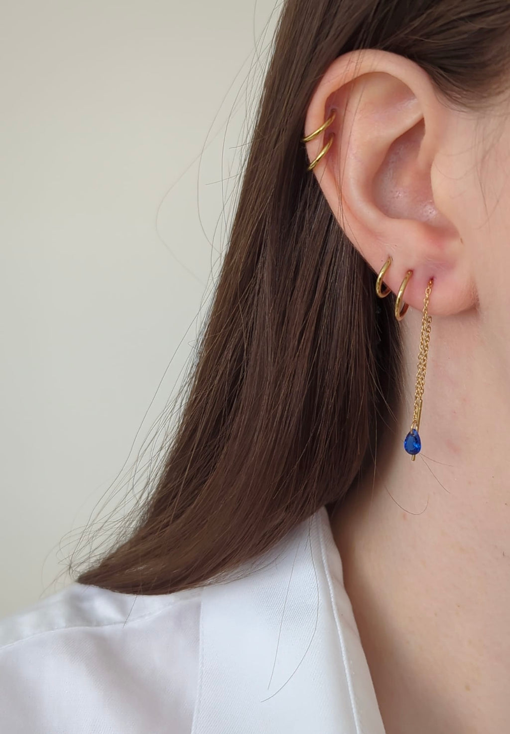 Boucles d'oreilles pendantes en acier inoxydable doré avec zircons