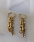 Boucles d'oreilles dorées en acier inoxydable avec des chaînes dorées en acier et une chaîne strass en acier