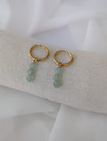 Boucles d'oreilles dorées en acier inoxydable avec des pierres d'aventurine verte