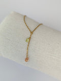 Collier doré en acier inoxydable avec pendentif zircon ovale vert et zircon couleur champagne