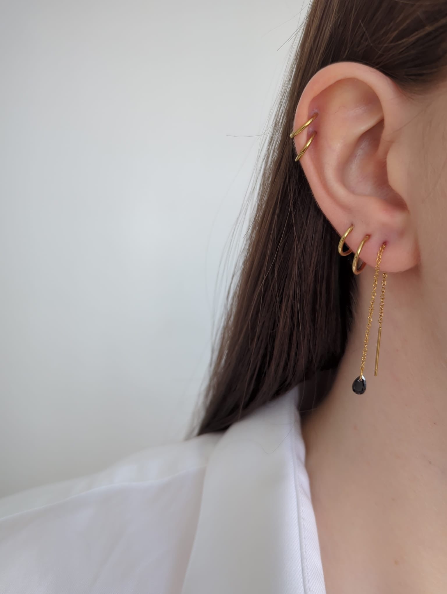 Boucles d'oreilles pendantes en acier inoxydable doré avec zircons
