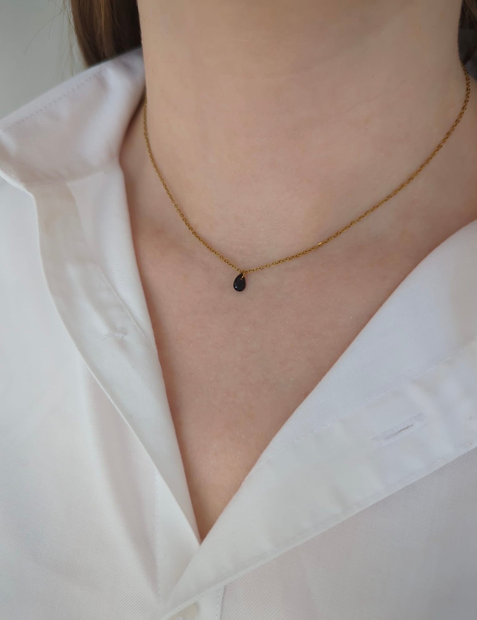 Collier doré en acier inoxydable avec zircon