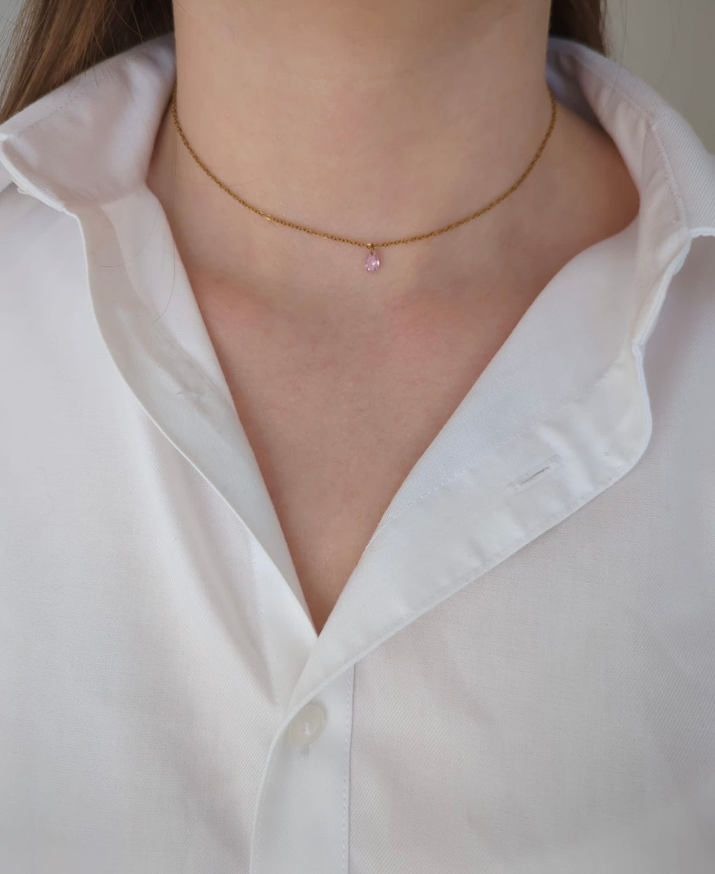 Collier doré en acier inoxydable avec zircon