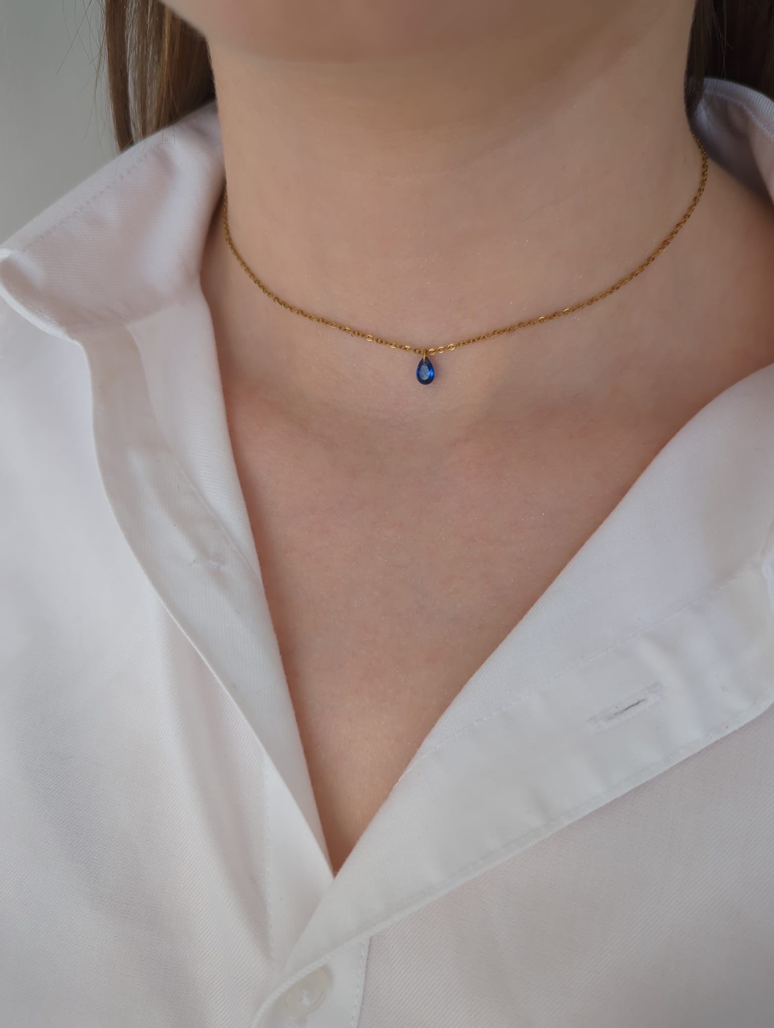 Collier doré en acier inoxydable avec zircon
