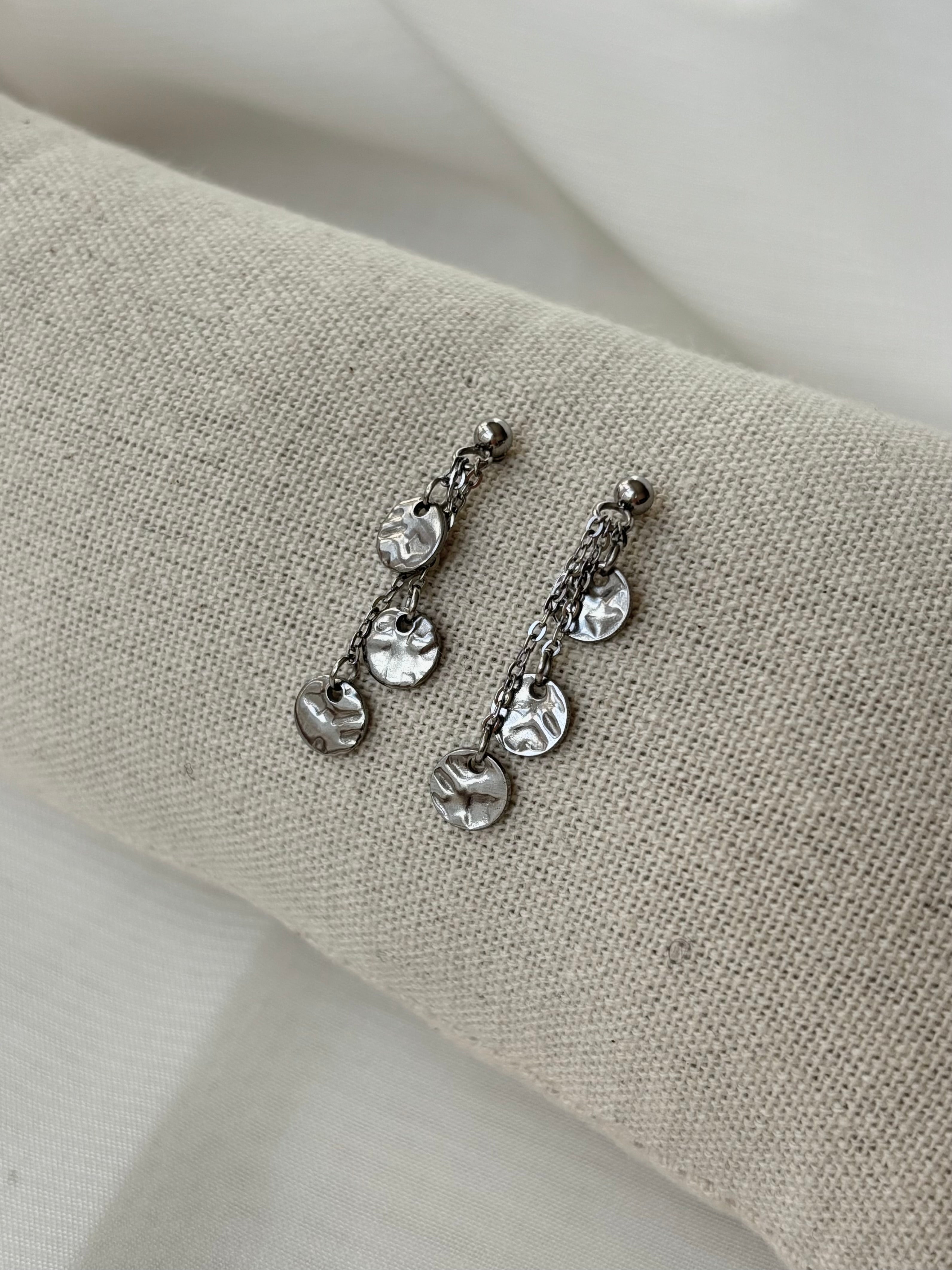 Boucles d'oreilles dorées ou argentées en acier inoxydable avec breloques rondes à motifs