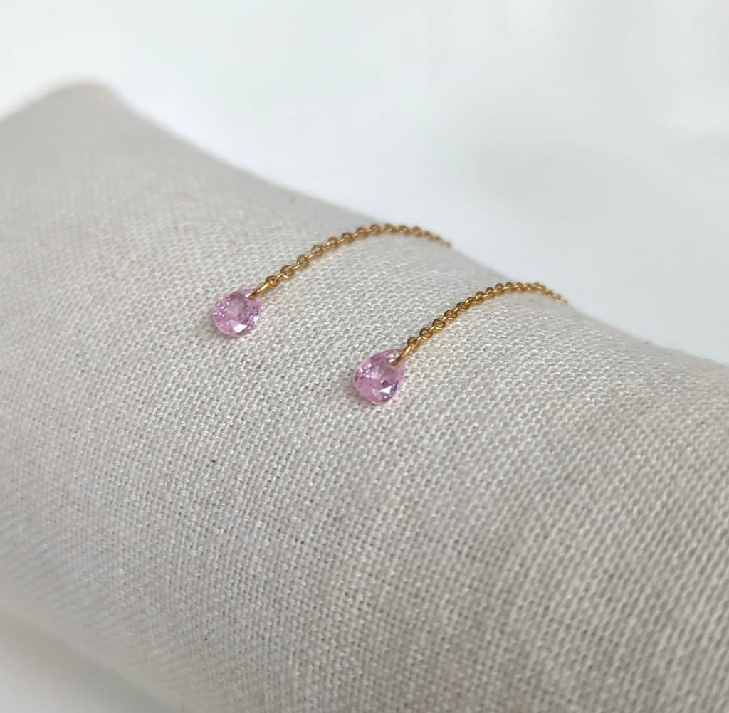 Boucles d'oreilles pendantes en acier inoxydable doré avec zircons
