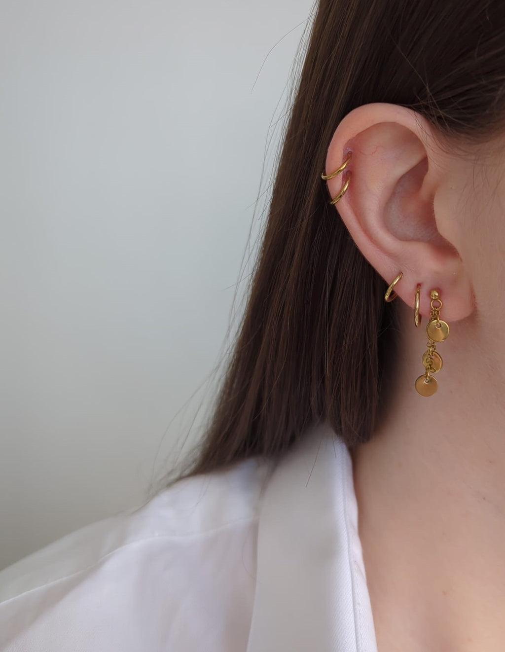 Boucles d'oreilles dorées ou argentées en acier inoxydable avec breloques rondes lisses