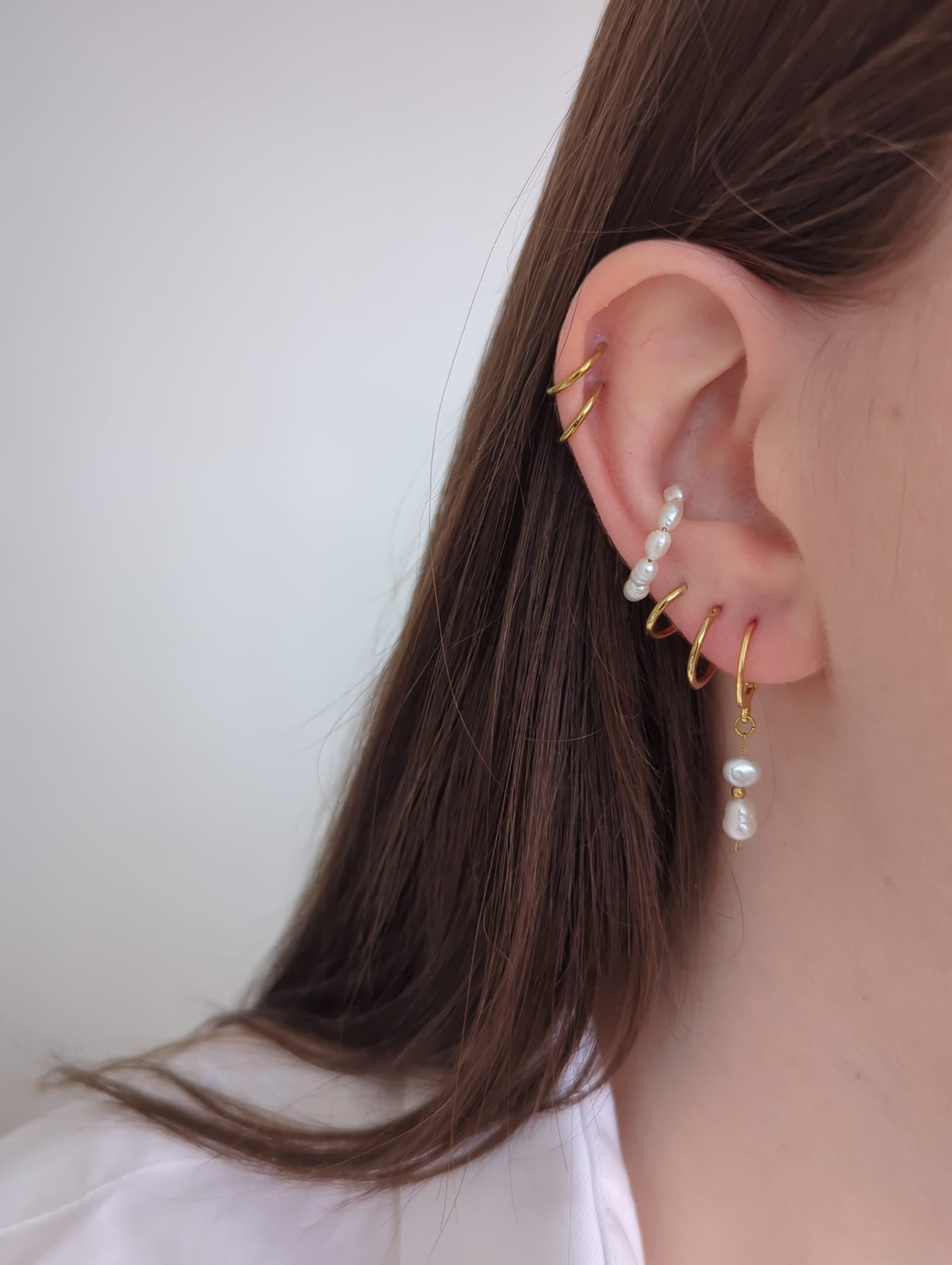 Boucles d'oreilles en acier inoxydable avec des perles d'eau douce